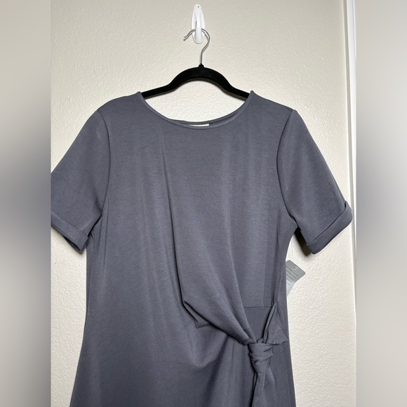 MELLODAY Elegant Gray Maxi Dress, Round Neck with Side Tie Detail and Side Slits - Picture 5 of 12